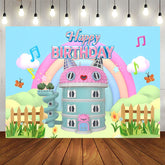 Aperturee - Aperturee Rainbow Pink Cat Doll House Happy Birthday Backdrop